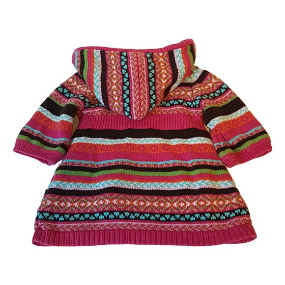BABY GAP Fair Isle Sweater Infant 0-3M Pink Striped Hoodie Jacket Coat Cardigan - Picture 9 of 10